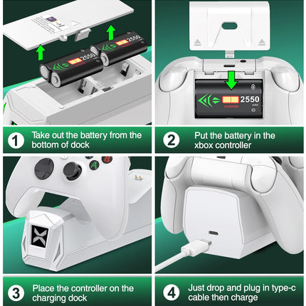 Xbox Controller Charger Station with 2 X5520Mwh Rechargeable Battery Pack for Xbox Series X|S, Xbox One, One S, One X & Elite Controllers