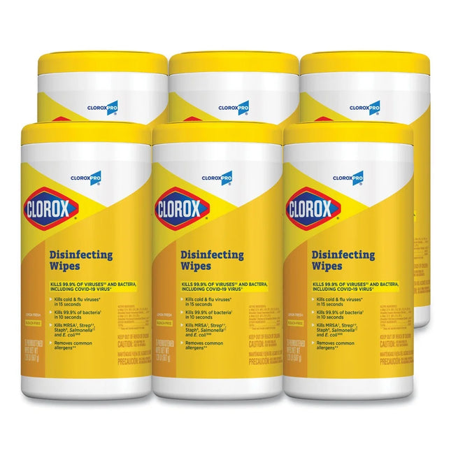 15948 7 In. X 8 In. 1-Ply Disinfecting Wipes - Lemon Fresh, White (75/Canister, 6/Carton)