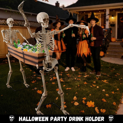Halloween 5Ft Two Skeleton Carrying Coffin Decorations, Poseable Arms Pallbearers, Life Size Skull Decor, Halloween Party Cooler Prop, Outdoor Spooky Graveyard, Indoor Haunted House, Yard Display