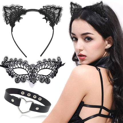 Cat Woman Mask, Cat Lingerie Sexy Black Cat Costume Accessories for Women