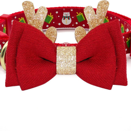 Christmas Dog Collar Adjustable Xmas Dog Collars with Christmas Antler Bow Tie Accessories Snowman Dog Collar for Medium Dogs