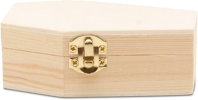 Halloween Coffin Treat Boxes 4 Inch, Pack of 1 Wood Coffins for Crafts, Party Treat Trays, and Mini Coffin Décor, by