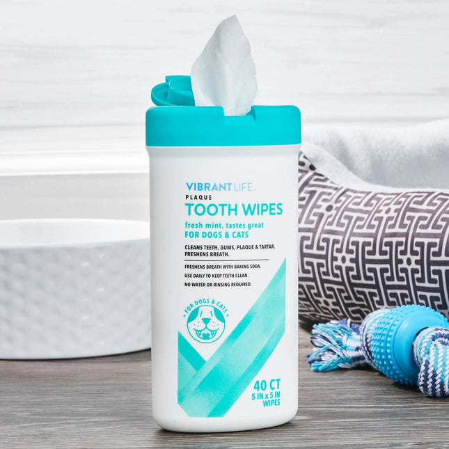 Plaque Tooth Wipes for Cats & Dogs, 40 Count for Cleaning Your Pets Teeth.