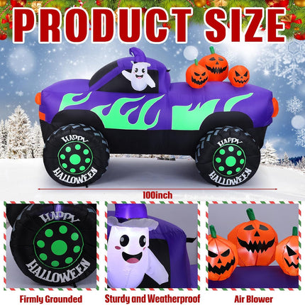8 Ft Long Halloween Inflatables Monster Truck Outdoor Decorations