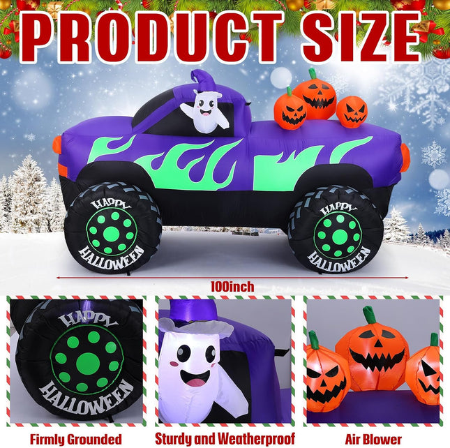 8 Ft Long Halloween Inflatables Monster Truck Outdoor Decorations
