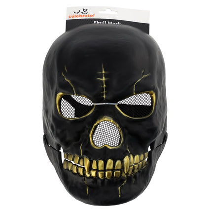 Skull Mask Costume Accessory for Adults, Black and Gold, Halloween by