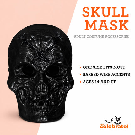 Skull Mask Costume Accessory for Adults, Black, Halloween by