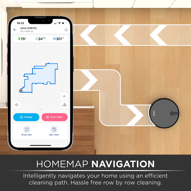 Autovac Juno Robot Vacuum, Mapping Technology, Strong Suction, 120 Min Runtime, App + Remote Control, New