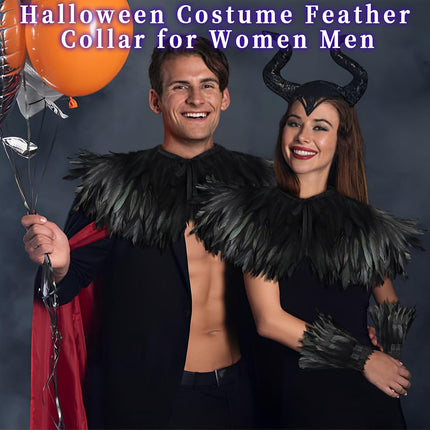 2 PCS Feather Shawl, Gothic Black Feather Shrug Cape with Gloves for Women for Halloween Carnival Cosplay