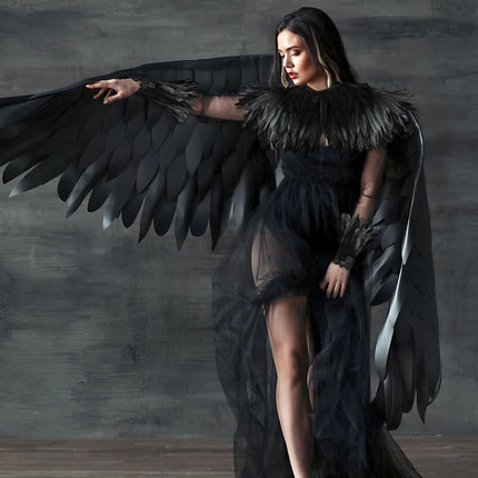 2 PCS Feather Shawl, Gothic Black Feather Shrug Cape with Gloves for Women for Halloween Carnival Cosplay