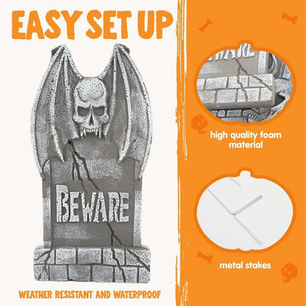 17" Halloween Decorations Outdoor Tombstones,5 Pack Halloween Graveyard Foam Headstones Decor with 12 Metal Stakes for Prop Cemetery Yard Lawn Decorations,Party Supplies