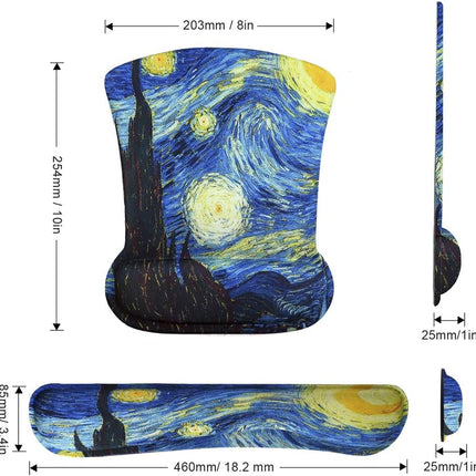 Mouse Pad with Wrist Support and Keyboard Wrist Rest Pad Set,Ergonomic Mouse Pads for Computers Laptop,Non-Slip Comfortable Mousepad W/Raised Memory Foam for Easy Typing & Pain Relief (Starry Night)