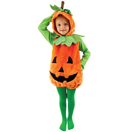 Halloween Pumpkin Costume for Toddler, Pumpkin Costume with Plush Green Leaves, Halloween Party Dress up Costume 3-4 Yrs