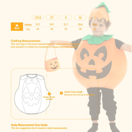 Child Pumpkin Costume with Toy Basket for Kids Toddler Halloween Dress up Pumpkin Themed Party Role Play Cosplay