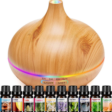 Aroma Diffuser for Essential Oil Large Room,Office Essential Oil Diffusers for Home Kids, Ambient Light Cool Mist Humidifier for Bedroom Auto off with 10 Essential Oils