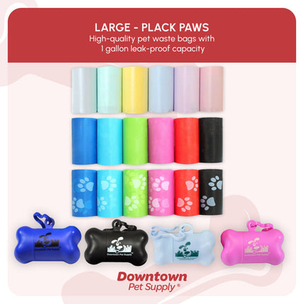 Dog Poop Bags, Free Poop Bag Holder, Black Paw Print, 220 Ct