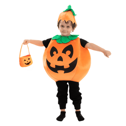 Child Pumpkin Costume with Toy Basket for Kids Toddler Halloween Dress up Pumpkin Themed Party Role Play Cosplay