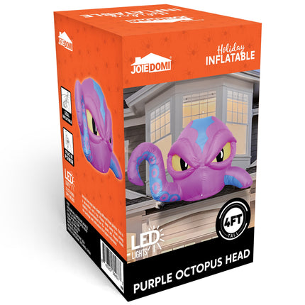 4 FT Halloween Inflatable Purple Octupos Head with Tentacles Broke Out from Window with Built-In LED Blow up Inflatable for Window Decoration Yard Garden Lawn Decor