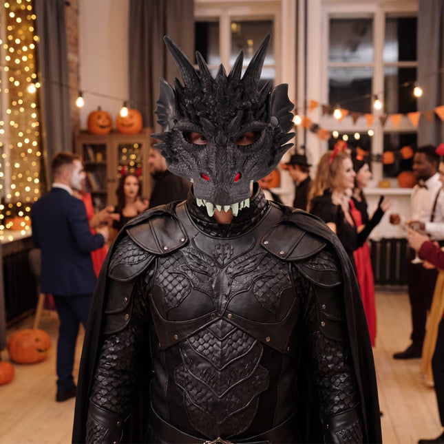 Dragon Mask Costume Accessory for Adults, Black, Halloween by