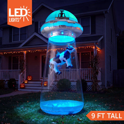 9 Ft Halloween Inflatable UFO Alien Decoration with Built-In Leds,Ufo Halloween Decorations Outdoor Blow up Yard Lawn Decoration