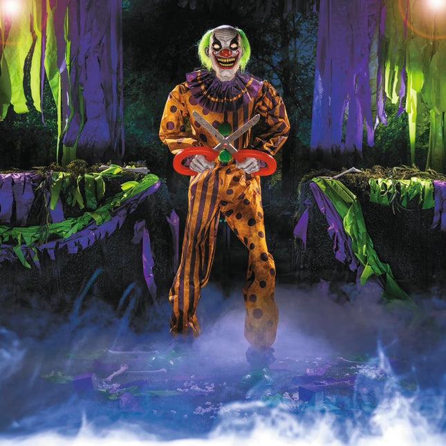 6 Ft. Animated Light-Up Yellow & Black Snippers the Clown Halloween Decoration