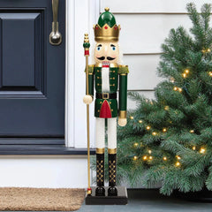 Large Classic Green Wood Holiday Nutcracker with Scepter, 3 Ft