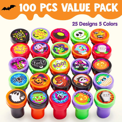100 Pcs Halloween Assorted Stamps for Kids – Halloween Toy Stamps, Party Favors for Trick-Or-Treaters, Goodie Bag Fillers, Prizes & Basket Stuffers