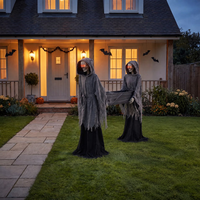 5 Ft LED Skeleton Reaper Duo Carrying Coffin Halloween Outdoor Decor