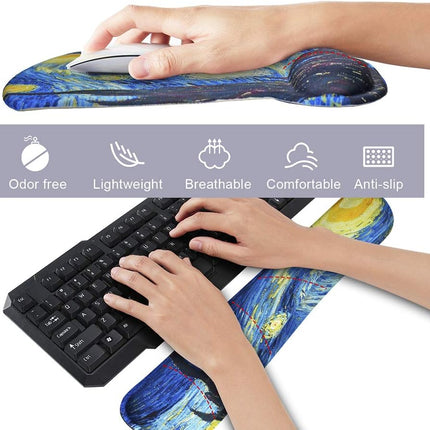 Mouse Pad with Wrist Support and Keyboard Wrist Rest Pad Set,Ergonomic Mouse Pads for Computers Laptop,Non-Slip Comfortable Mousepad W/Raised Memory Foam for Easy Typing & Pain Relief (Starry Night)