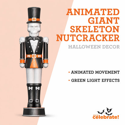 Giant Animated Skeleton Nutcracker Decoration, Black and Orange, 72", Halloween by