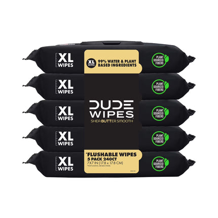 DUDE Flushable Wipes, Extra Large Shea Butter Smooth Wet Wipes, 240 Count