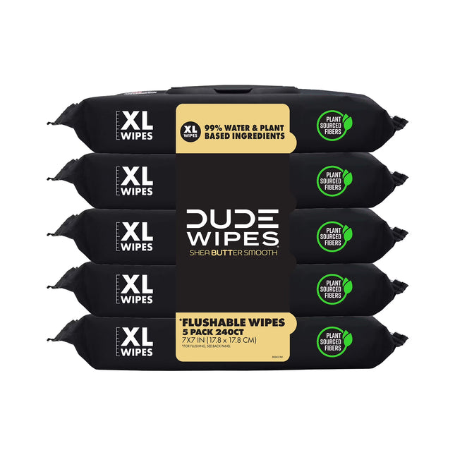 DUDE Flushable Wipes, Extra Large Shea Butter Smooth Wet Wipes, 240 Count