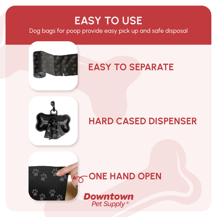 Dog Poop Bags, Free Poop Bag Holder, Black Paw Print, 220 Ct