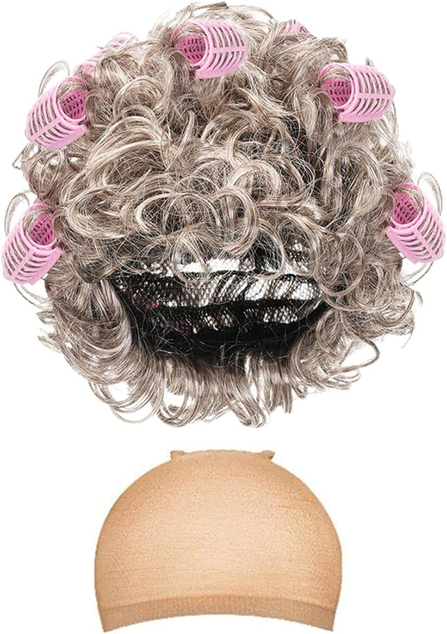 Women'S Old Lady Costume Kit with Nightgown Wig Cane & Other Halloween Cosplay Accessories