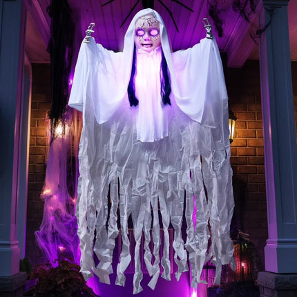 43" Hanging Ghost Girl Halloween Decor,Scary Ghost Sound Activated with Light-Up Head,Scary Decoration for Yard,Patio,Lawn,Garden & Haunted House
