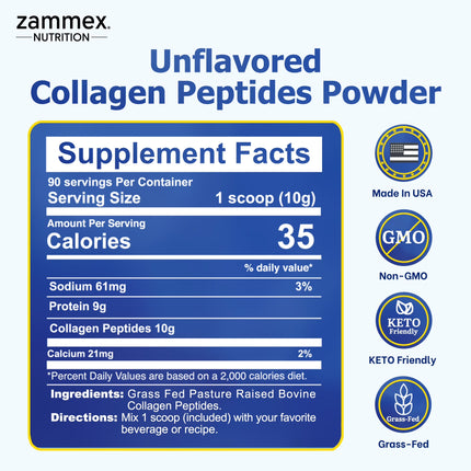 Collagen Peptides Powder, Unflavored Hydrolyzed Collagen Protein, Grass-Fed, Paleo & Keto, Non-Gmo, 90 Servings