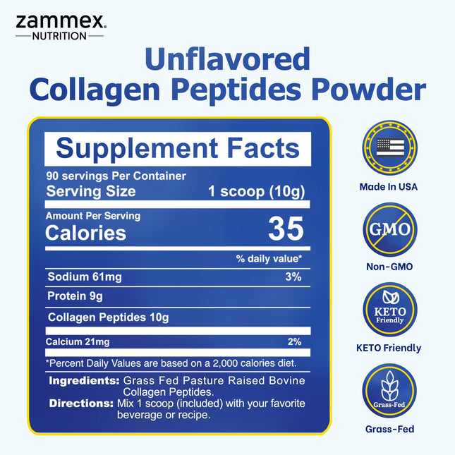 Collagen Peptides Powder, Unflavored Hydrolyzed Collagen Protein, Grass-Fed, Paleo & Keto, Non-Gmo, 90 Servings