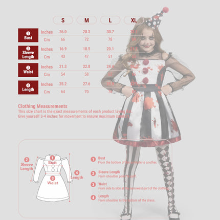 Girls Clown Costume, Halloween Scary Clown Costume, Family Matching Bloody Jester Dress for Girls Halloween Dress Up, Role Play, Cosplay Party