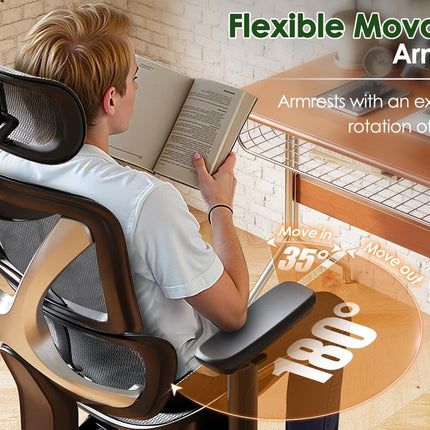 Ergonomic Office Chair, Big and Tall Mesh Chair with Lumbar Support, 3D Armrest - 215° Rotation, Adjustable Headrest & Soft Seat, Durable Desk Chair 350LBS for Work Gaming Computer,Grey
