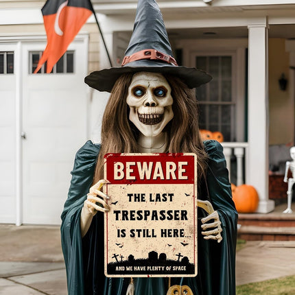Funny Halloween Decor Sign - Halloween Graveyard Decorations, Funny No Trespassing Sign, Beware the Last Trespasser Is Still Here, Outdoor Fence Halloween Decor, Cemetery Halloween Decorations by , Halloween