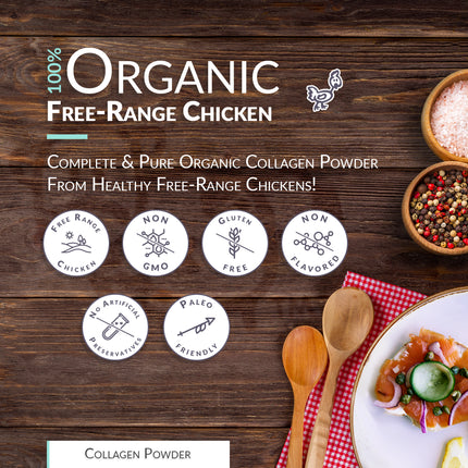 Chicken Bone Broth Collagen Powder - Pure Organic Protein - Free-Range