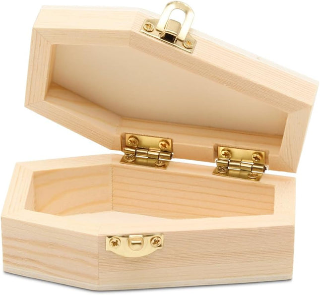 Halloween Coffin Treat Boxes 4 Inch, Pack of 1 Wood Coffins for Crafts, Party Treat Trays, and Mini Coffin Décor, by