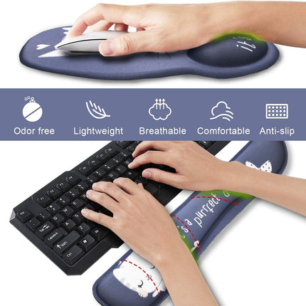 Keyboard Mouse Pad Wrist Rest, Gel Ergonomic Wrist Rest Support Mousepads,Non Slip Rubber Base Wrist Support with Memory Foam for Laptop Computer Home Office Work, Durable Comfortable,Cute Cat