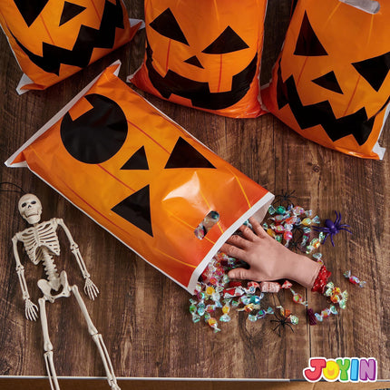 72 Pcs Halloween Trick or Treat Bags Large Halloween Treat Bags for Kids,Halloween Plastics Pumpkins Bags Orange Treat Bags Gift Bags