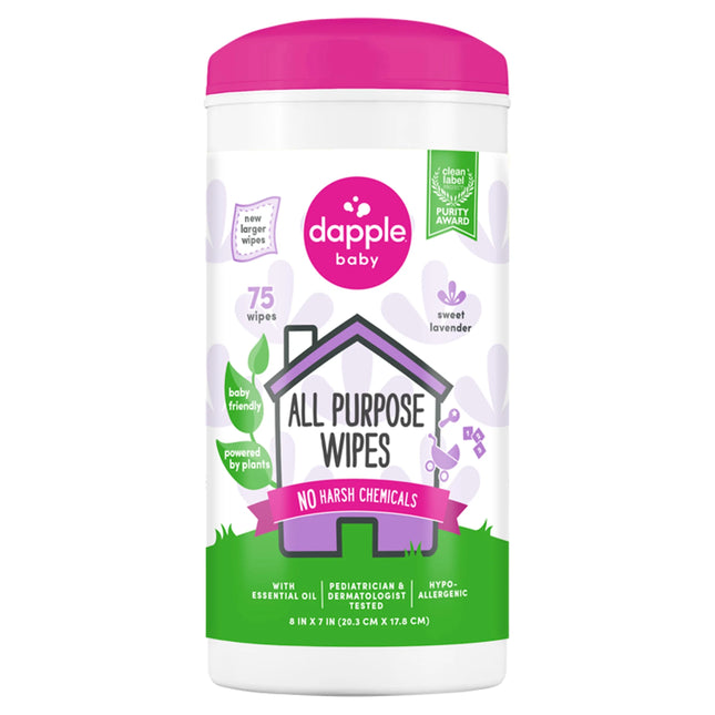(3 Pack)  Baby All-Purpose Cleaning Wipes with Lavender Scent - 75 Plant-Based Wipes