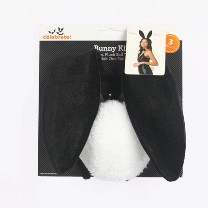 Bunny Costume Accessory Kit for Adults, Black, 3 Pieces, Halloween by