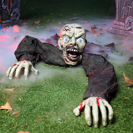 Halloween Groundbreaker Animated Halloween Decorations Zombie with Creepy Sound and Flashing Eyes,Outdoor Scary Halloween Yard Decorations,Haunted House Decorations