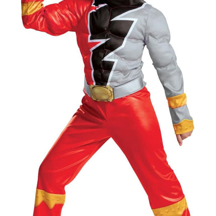 Red Ranger Muscle Costume for Kids, Official Power Rangers Dino Fury Outfit with Mask, Child Size Small (4-6)