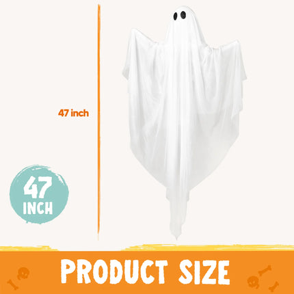 47 Inch Hanging Ghosts Halloween Decor,Halloween Light up White Ghosts with Spooky White LED Light,Halloween Outdoor Yard Porch Decorations,Haunted House Decorations