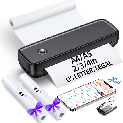 Portable Wireless Bluetooth Thermal Inkless Printer - Support US Letter &Legal, Thermal Paper, Compatible with Ios, Android&Lapt